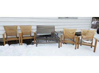 Metal Outdoor Patio Furniture, Loveseat, Chairs And Coffee Table/Foot Rest