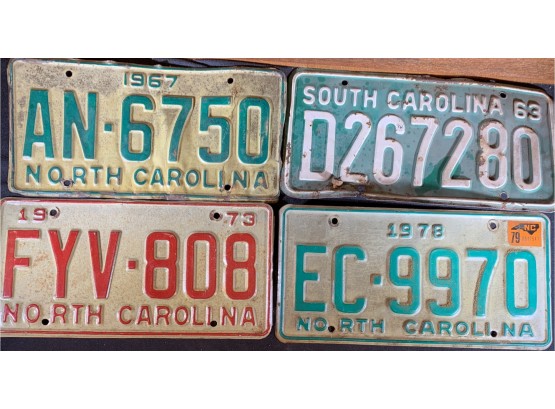 3 North Carolina & 1 South Carolina License Plates