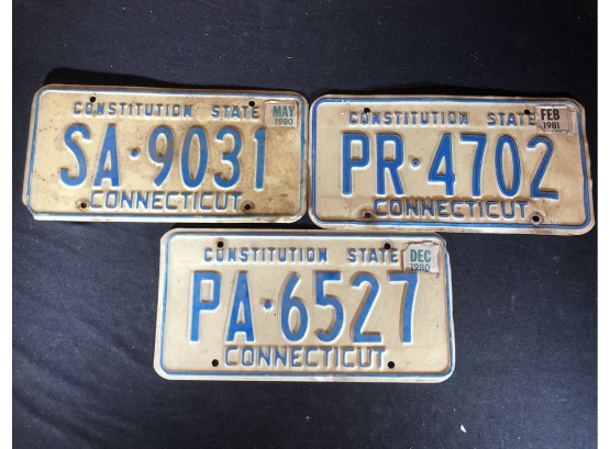 3 Assorted Vintage Connecticut License Plates