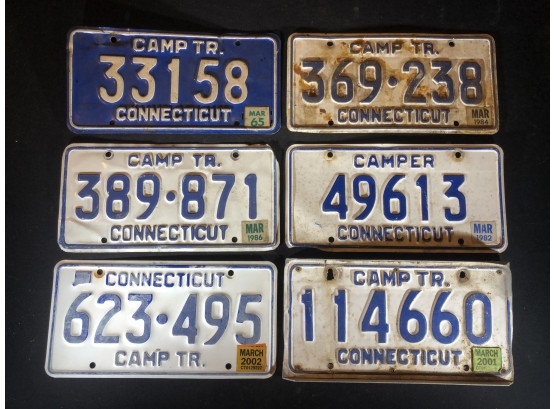 6 Vintage Connecticut Camper Trailer License Plates