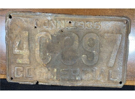 Commercial CONN. 1936 License Plate 40897