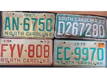 3 North Carolina & 1 South Carolina License Plates