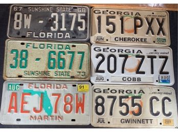 3 Florida & 3 Georgia License Plates