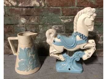 Light Blue Horse And Pitcher Ceramics