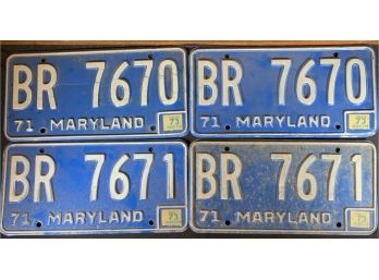 2 Pair Of Consecutive Maryland License Plates