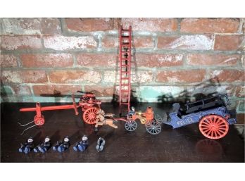 Antique Cast Police And Horse With Wagon Lot