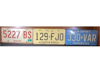 2 New Jersey & 1 Ohio License Plates