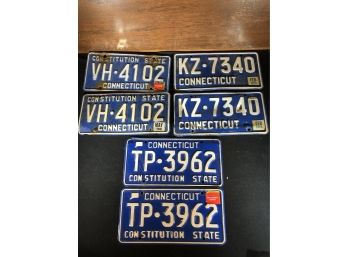 3 Pairs Of Vintage Connecticut License Plates