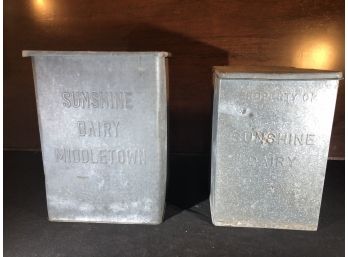 2 Antique Milk Boxes, Sunshine Dairy, Middletown