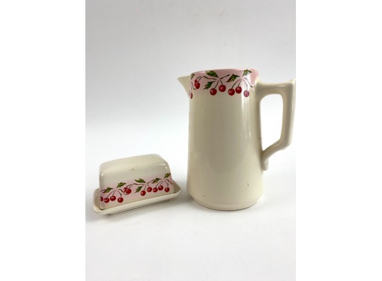 Le Comptoir Pin D'epices 'Cheery Cherries' Ceramic Pitcher And Butter Dish