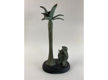 Monkey And Palm Tree Metal Candlestick