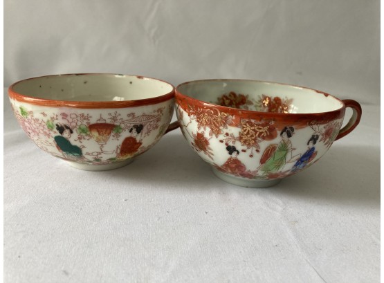 2 Very Pretty Antique Japanese Inspired Hand Painted Tea Cups They Do Not Match