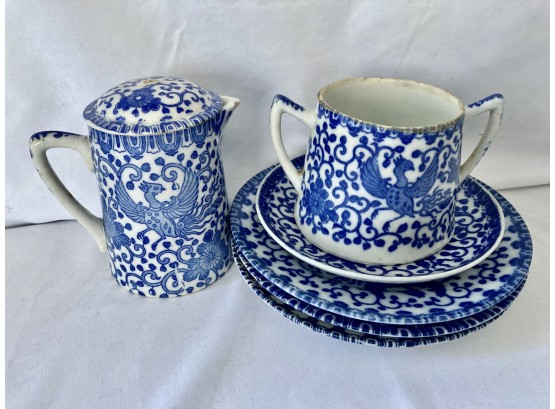 Blue And White Phenix Pattern China Pieces - Nippon Marking