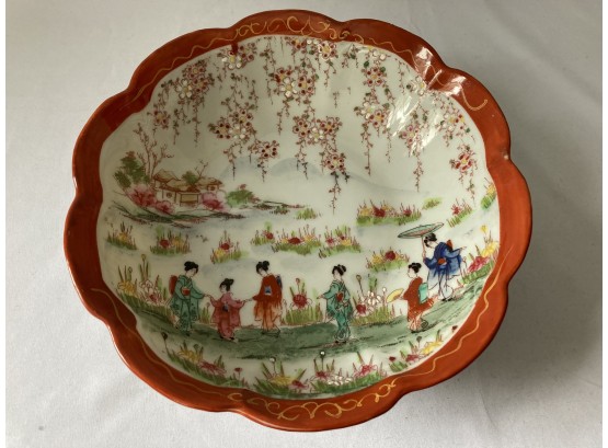 Pretty Hand Painted Japanese  Bowl Of 4 Ladies In A Field