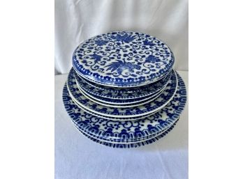 Blue And White Phenix Pattern Plates - Made In Japan Marking
