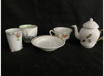 Lot Of 5 Pieces 2 Cups And A Saucer One Cup Depicts The Congragational Church Litchfield Conn Made In Germany