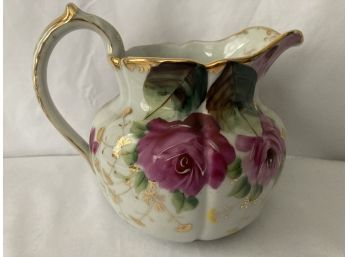Lovely Rose Pitcher With Hand Painted Roses And Gold Details.