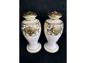 Nippon Gold And White Salt & Pepper Shakers - Japan
