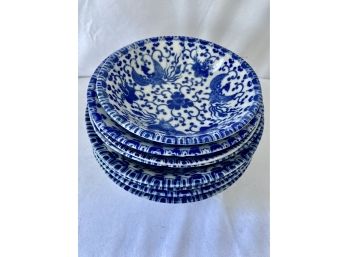 Blue And White Phenix Pattern Bowls - Made In Japan Marking