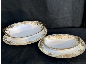 Noritake No. 175 Two Oval Bowls With Plates - GOLD Bottom Marking
