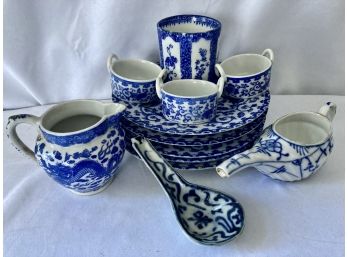 Lot Of Random Unmarked Blue And White China Pieces