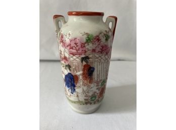 Antique  Vase Hand Painted Japanese Inspired Picture