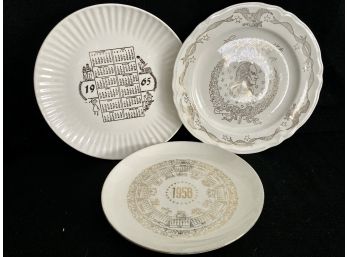 Three White Plates With Metallic Printing