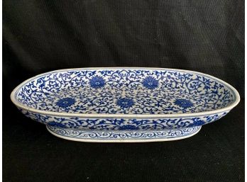 Very Long Oval Blue And White Dish