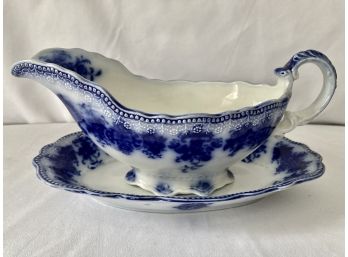 Clarence Flow Blue By Grindley Gravy Boat And Dish
