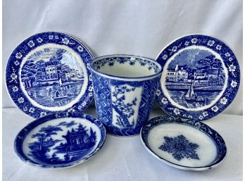 Lot Of Assorted Mini Blue And White Plates And Cup - Various Markings