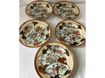 5 Very Nice Hand Painted Antique Plates With A Chinese Theme