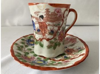 Japanese Hand Painted Coffee Cup With Hand Painted Japanese Scene