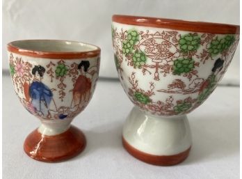 2 Very Nice Antique Egg Cups(?) Japanese Hand Painted Scene