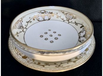 Nippon Gold And White Circle Bowl And Plate - Hand Painted