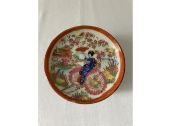 5 Small Plates With Asian Inspired Hand Painted Scene.