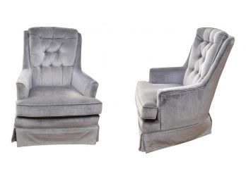 Pair Of Pembroke Velvet Tufted Swivel Rocker/Lounge Chairs