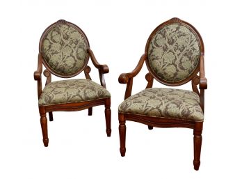 Pair Of Upholstered Carved Wood Armchairs