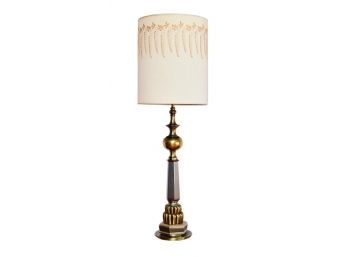 Mid-Century Regency Brass Torchere Lamp With Optional Shade
