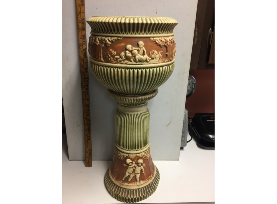 Roseville Donatello Jardiniere And Pedestal 23 Inches Tall.