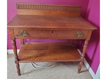 Lovely Antique Oak Dining Room Server - Classic Carved Gallery, Large Drawer- Front Carvings, Incredible Bails