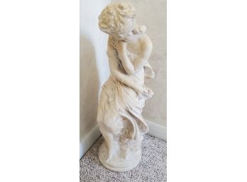 26' Decorative Shy Female Statue - Roman Maiden On An Ample Round Base