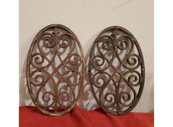 A Pair Of BRONZE Vintage Architectural Salvage Decorative Artwork - Grate Style - Oval Forms 12.5' X 8'