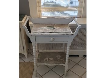 Shabby Chic Vintage Wash Stand - One Large Drawer - Lovely Turned Towel Rods And Legs - Cute Panda Bear Mats