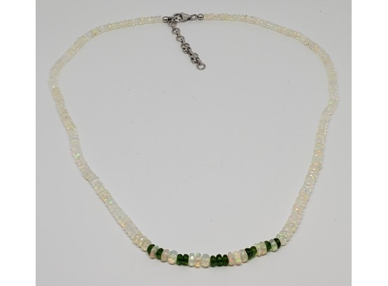 Beautiful Ethiopian Opal & Natural Russian Diopside Faceted Beaded Necklace In Sterling