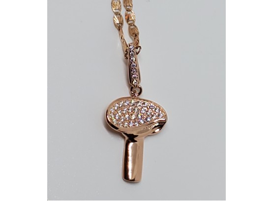 Faux Diamond Mushroom Pendant Necklace In Rose Gold Over Sterling