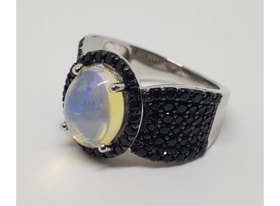 Amazing Ethiopian Opal & Black Spinel Sterling Ring