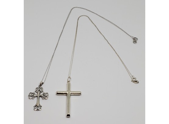 2 Dainty Sterling Silver Cross Pendant Necklaces