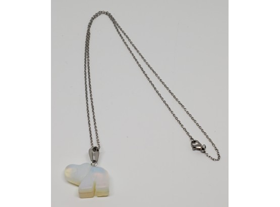 Small Opalite Elephant Pendant On Stainless Chain