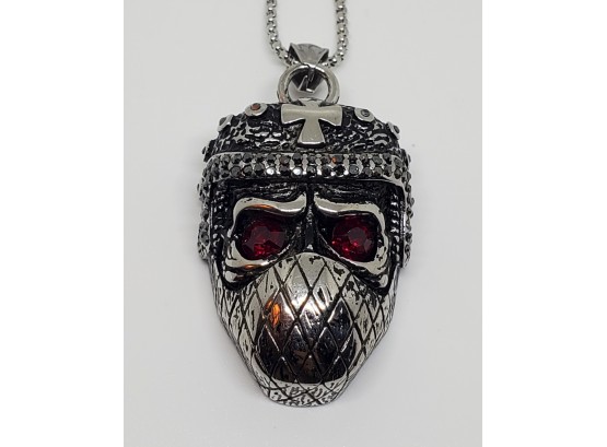 Red & Black Austrian Crystal Skull Pendant Necklace In Stainless