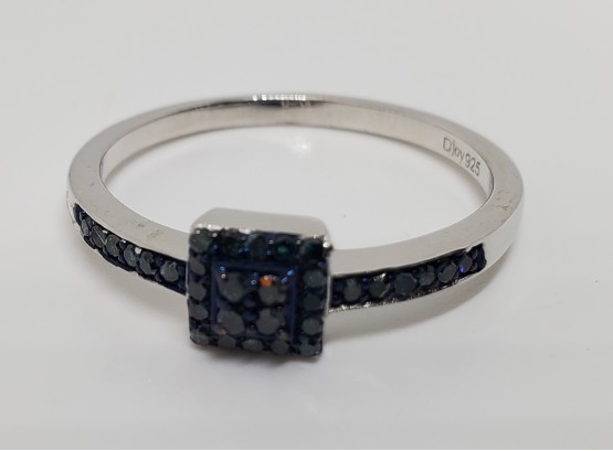 Blue Diamond Ring In Blue Rhodium & Platinum Over Sterling